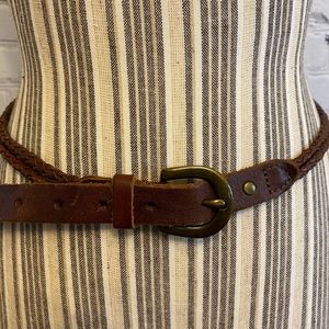 Woven Braided Leather Belt Women's Brown w/ Buckle Pad